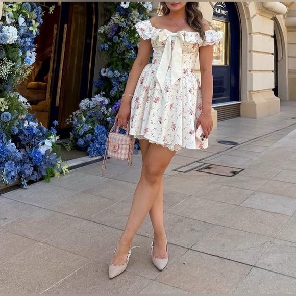 House of CB Stretch Cotton Floral Print Off Shoulder Corset Mini Dress- M - Picture 10 of 10